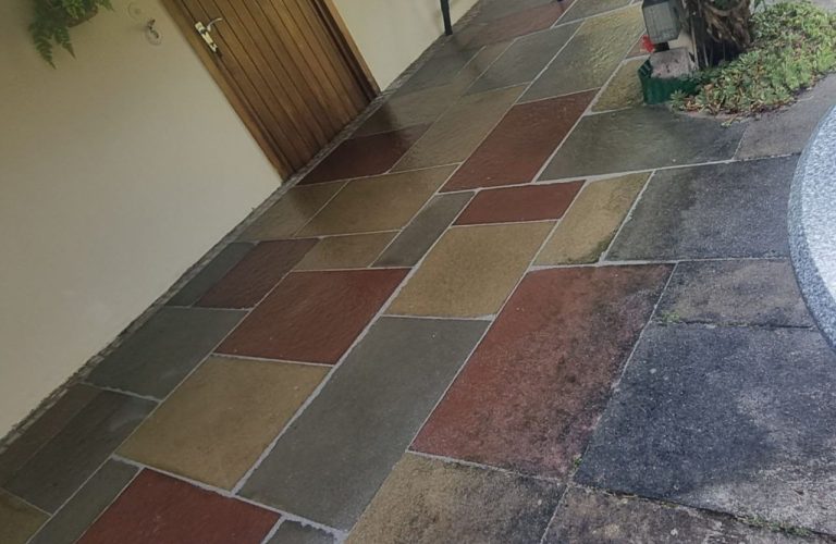 Teilaufbereitung einer Terrassenfläche mit unseren Reinigungssystemen und Fugensystemen.